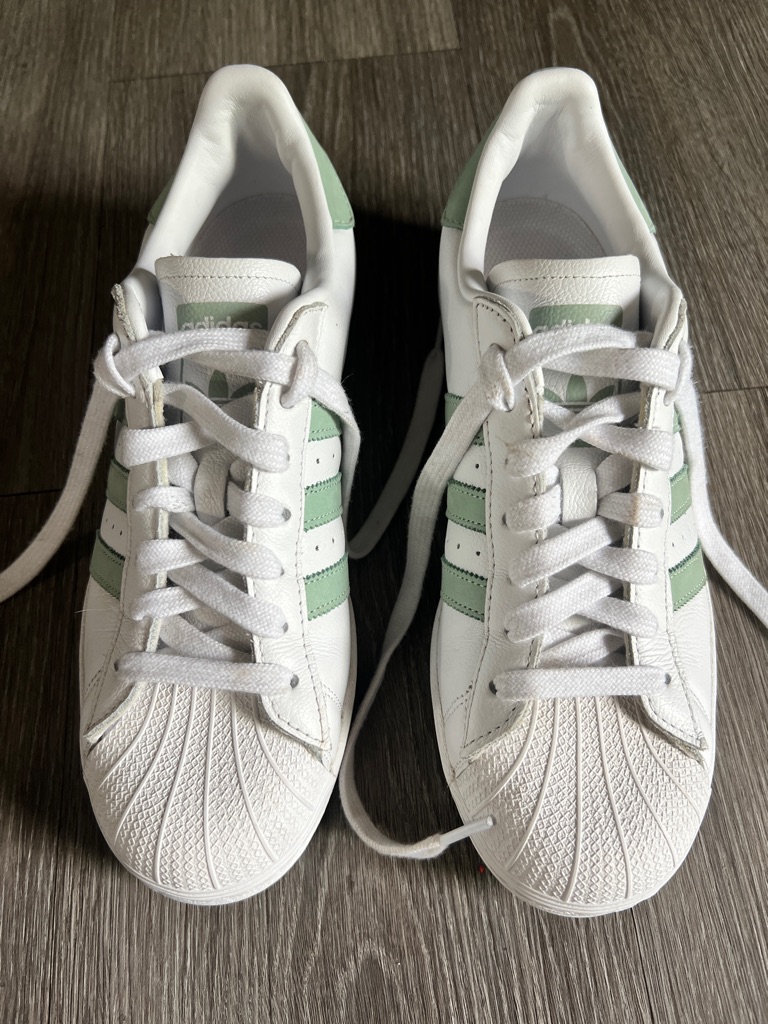 Adidas White Sneakers With Mint Green Stripes Womenâs Size 9